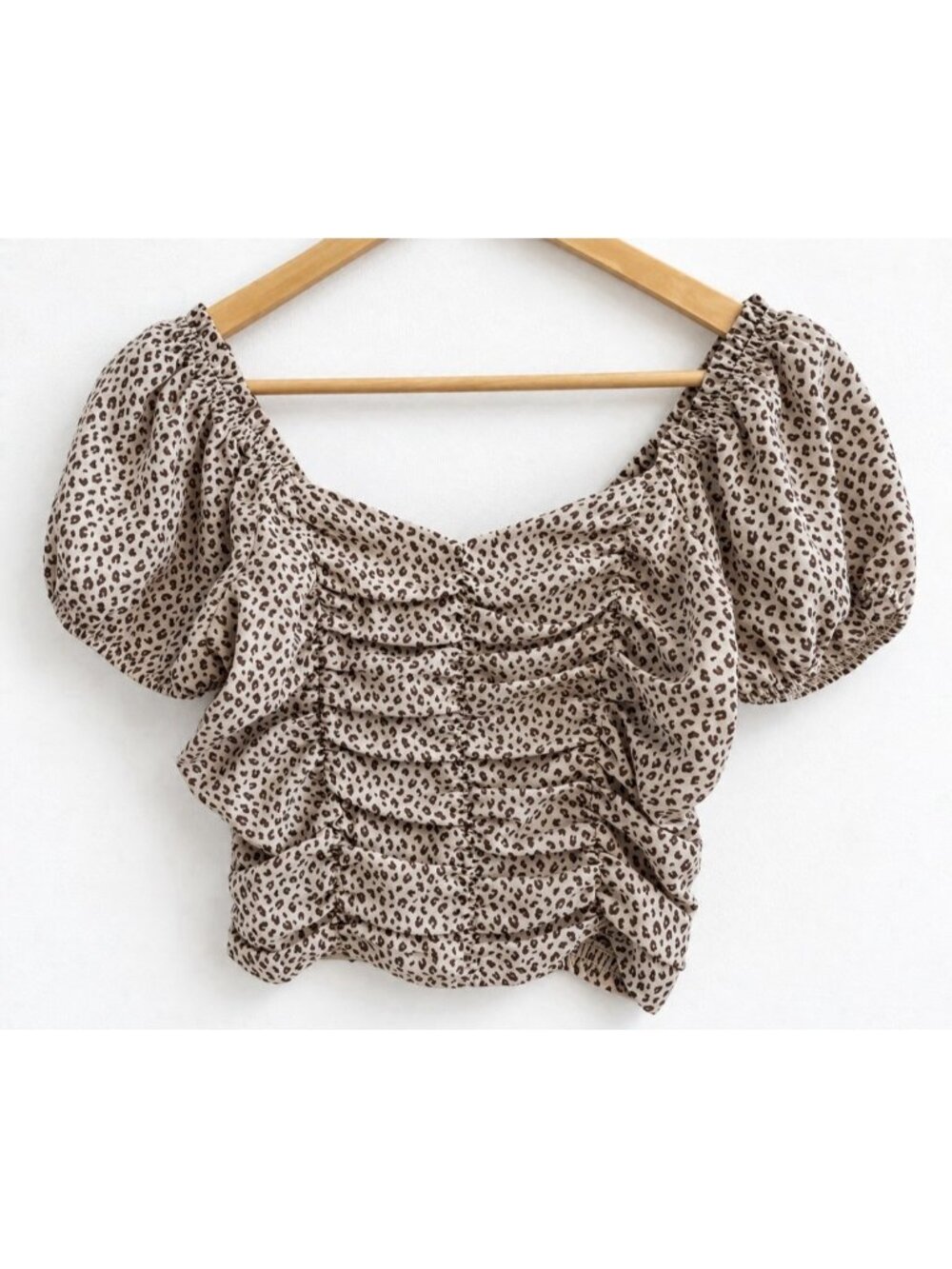 Paper Crane Smocked Leopard Print Crop Top Y2K Brown Cream Women’s Small